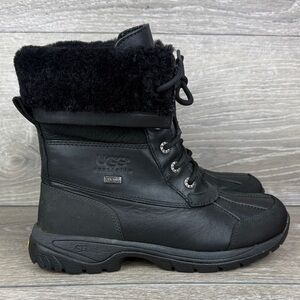 Ugg Butte Big Boy Sz 4 Black Suede Warm Waterproof Shearling Vibram Winter Boots